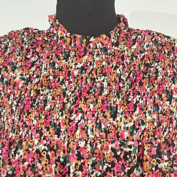 Ophelia Roe Floral Blouse 2X Smocked Bodice Balloon Sleeves Romantic - Picture 3 of 12